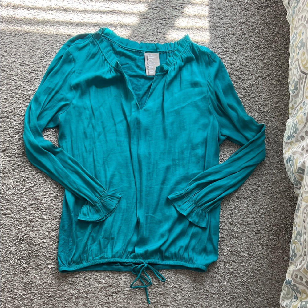 Anthropologie Teal Long Sleeve Blouse